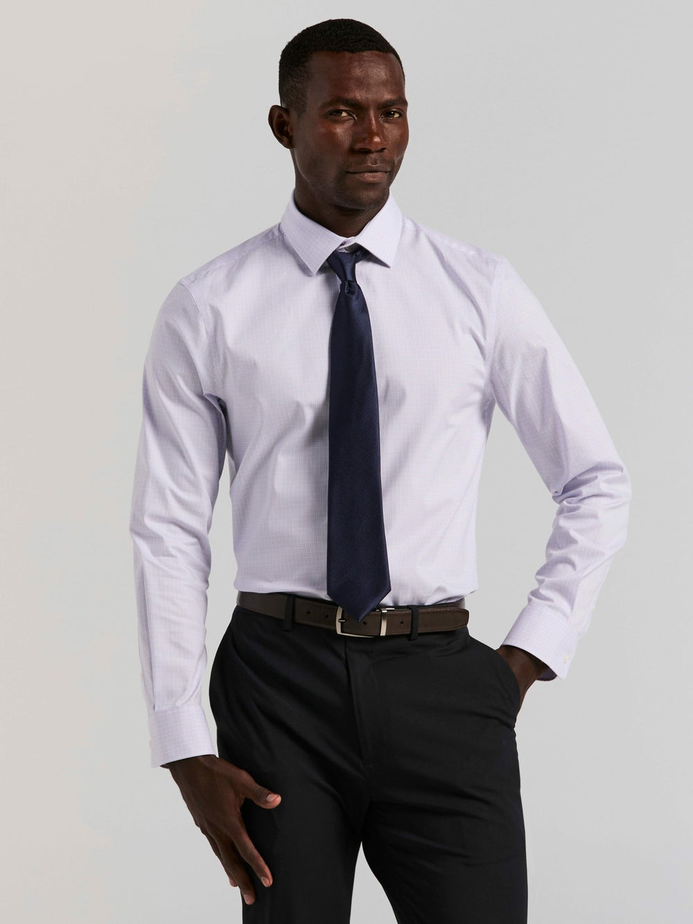 Cotton Mini Plaid Slim Fit Dress Shirt - Perry Ellis for sale