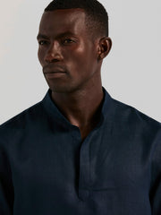Solid Linen Popover Shirt - Perry Ellis US