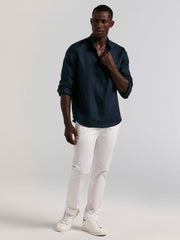 Solid Linen Popover Shirt - Perry Ellis US