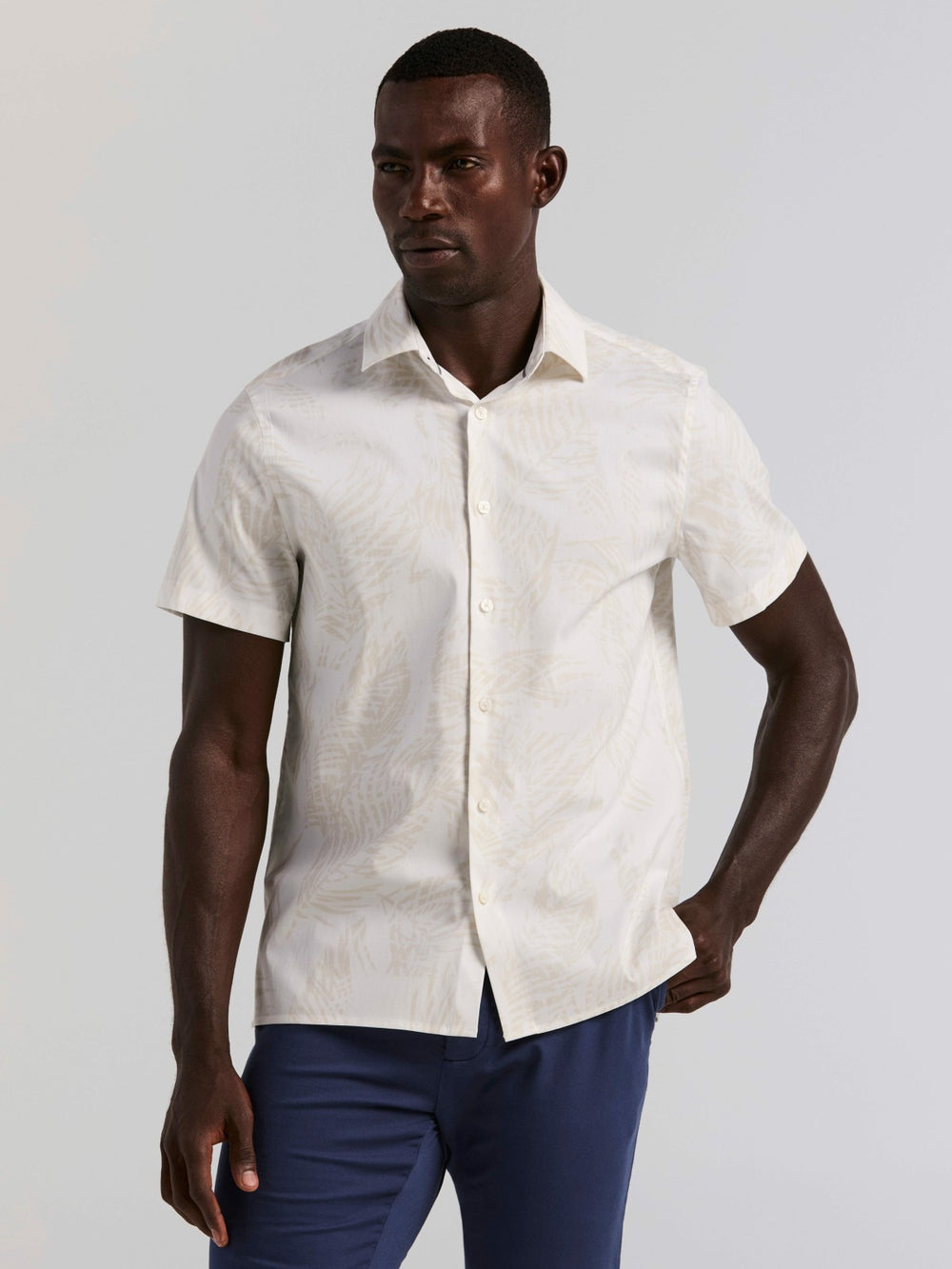 Textured Leaf Print Cotton Shirt - Perry Ellis sale