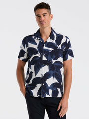 Tropical Plant Print Camp Collar Shirt - Perry Ellis online