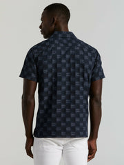 Cotton Clipped Dobby Camp Collar Shirt - Perry Ellis US