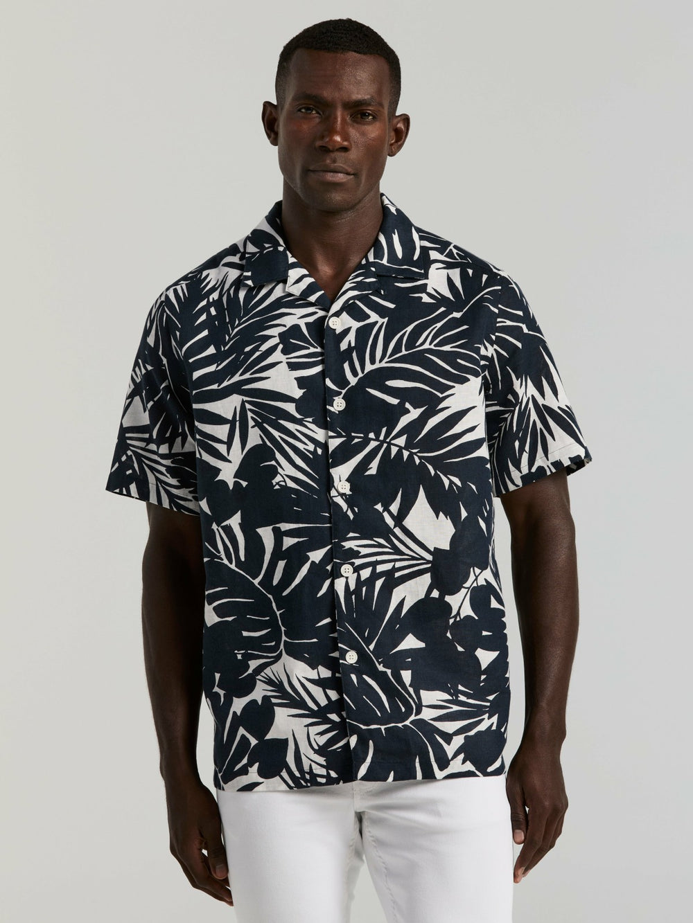 Tropical Leaf Print Camp Collar Shirt - Perry Ellis sale