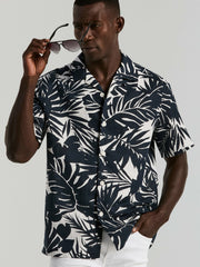 Tropical Leaf Print Camp Collar Shirt - Perry Ellis sale