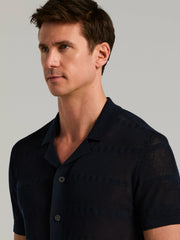 Cotton Mesh Knit Striped Button Front Sweater - Perry Ellis near me