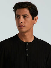 Cotton Textured Striped Button Crew Neck Sweater - Perry Ellis sale