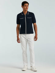 Cotton Tipped Ribbed Full Zip Sweater - Perry Ellis for sale