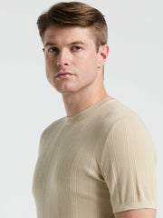Tech Knit Mesh Striped Crew Neck Shirt - Perry Ellis discount