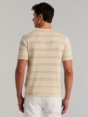 Cotton Mesh Striped Crew Neck Sweater Tee - Perry Ellis on sale