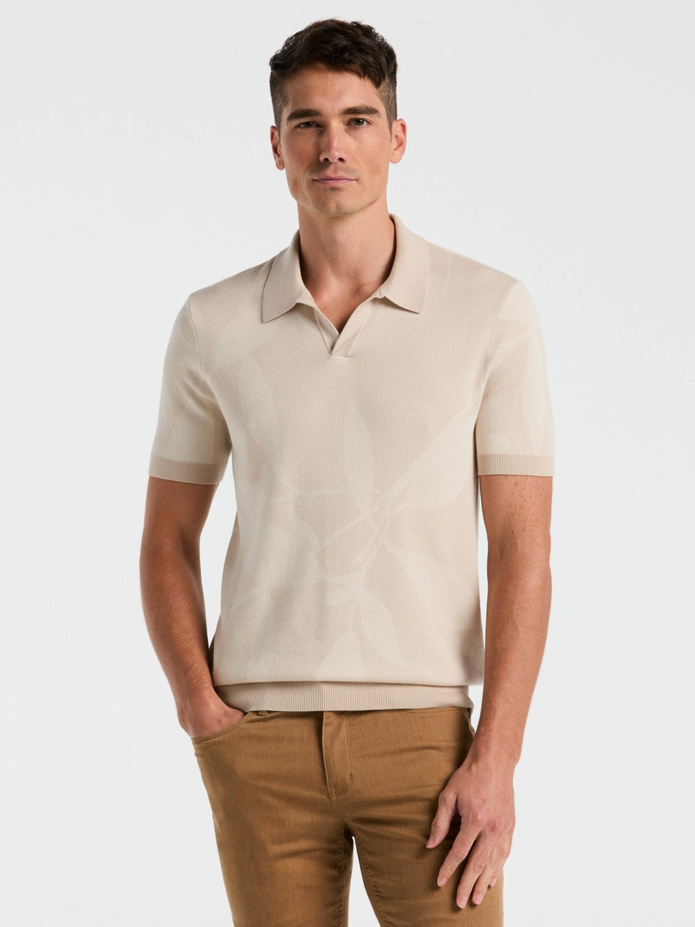 Leaf Print Open Collar Sweater Polo - Perry Ellis for sale