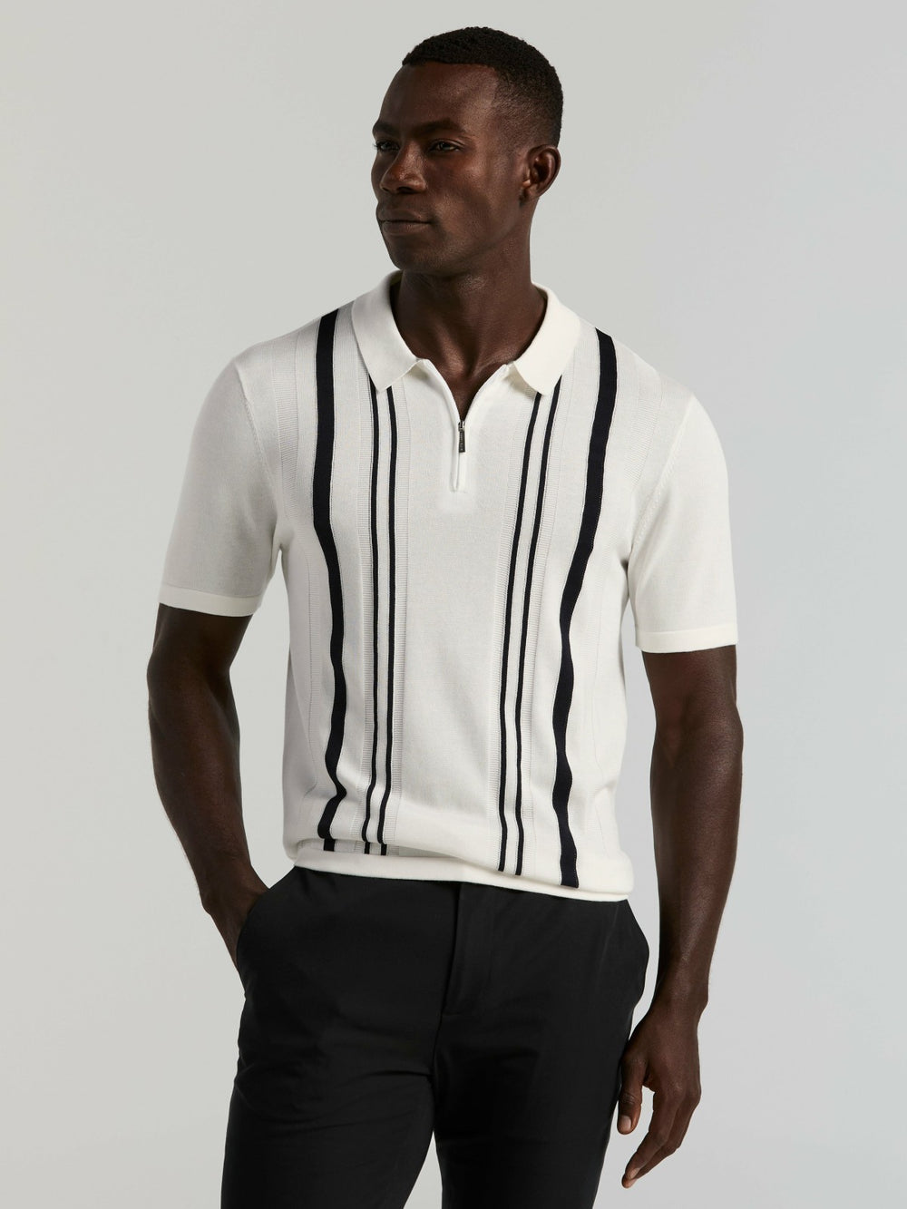 Cotton Modal Striped Zip Sweater Polo - Perry Ellis discount