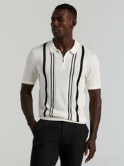 Cotton Modal Striped Zip Sweater Polo - Perry Ellis discount
