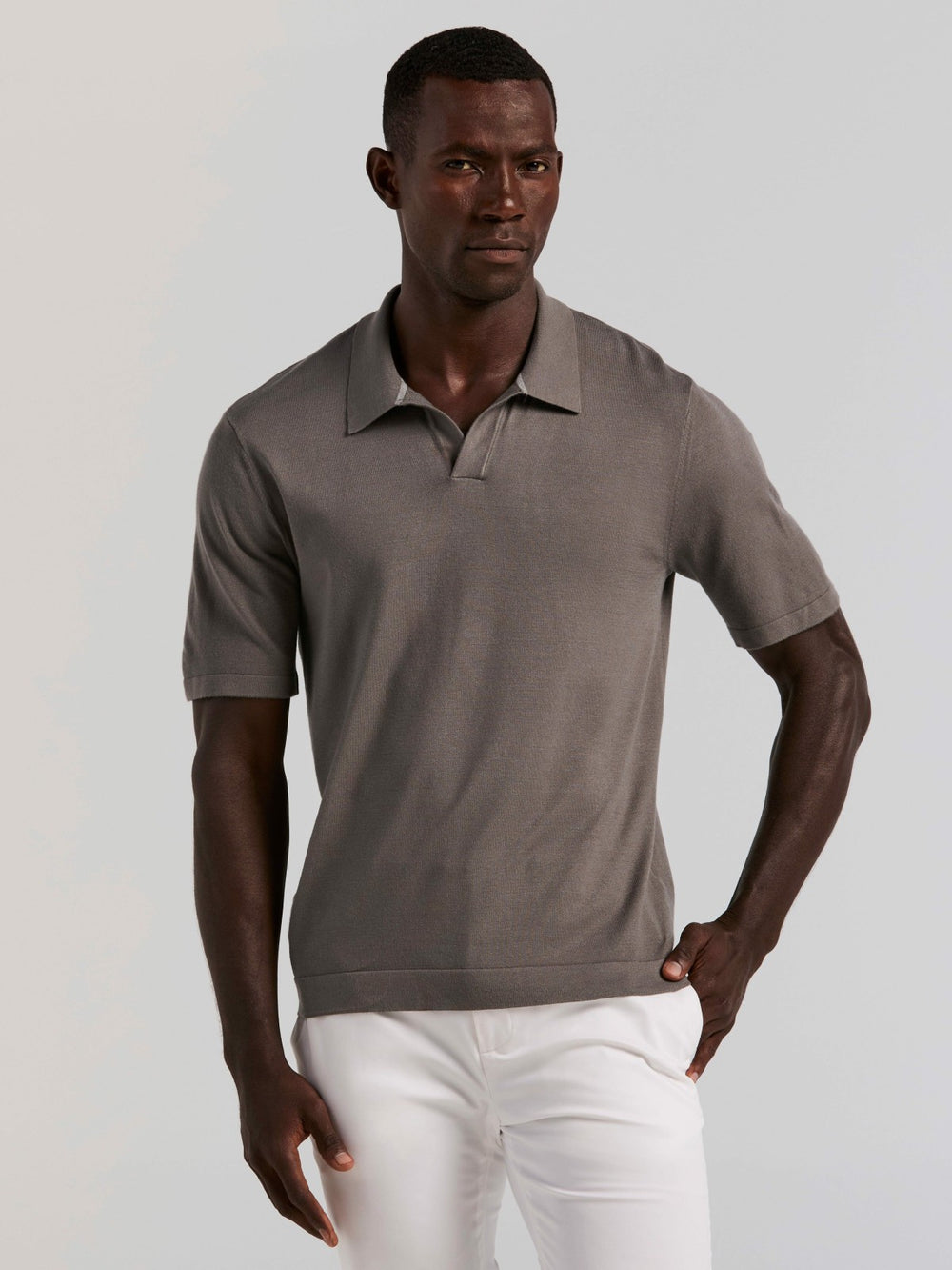 Tech Knit Open Collar Sweater Polo - Perry Ellis sale