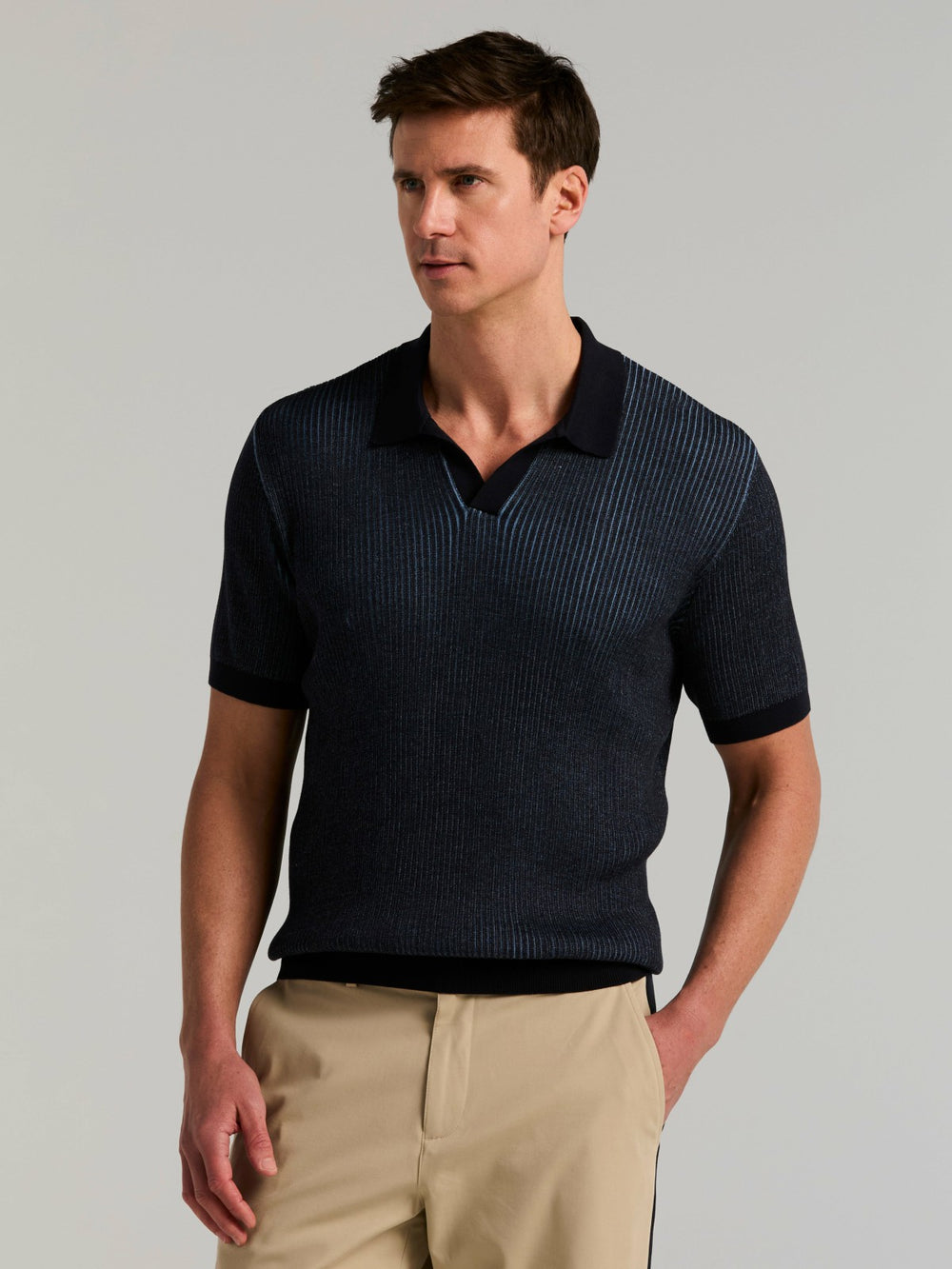 Cotton Modal Bi-Color Open Polo Sweater - Perry Ellis on sale
