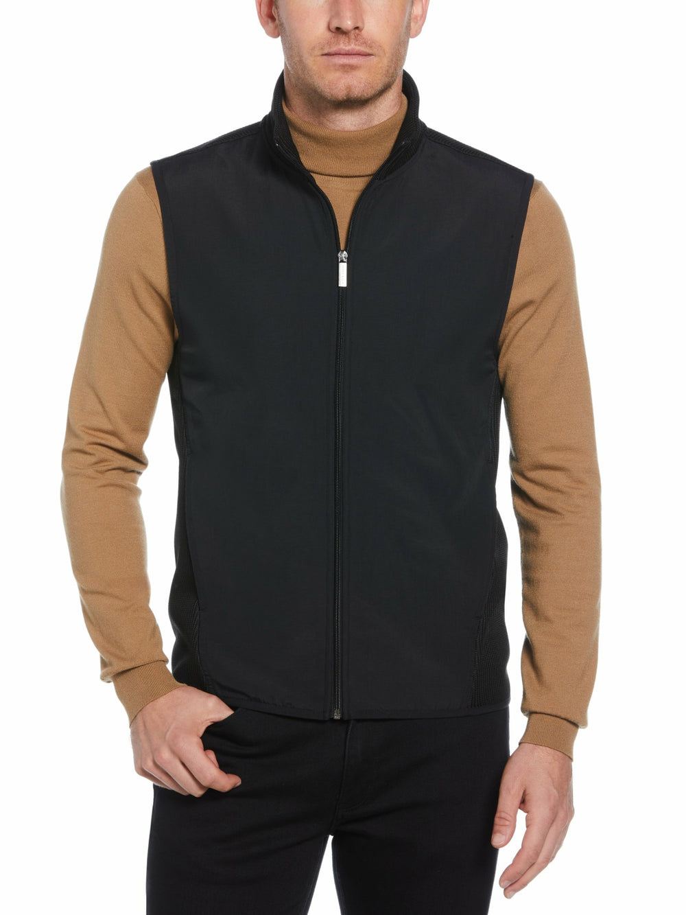 Solid Stretch Full-Zip Fleece Vest - Perry Ellis online