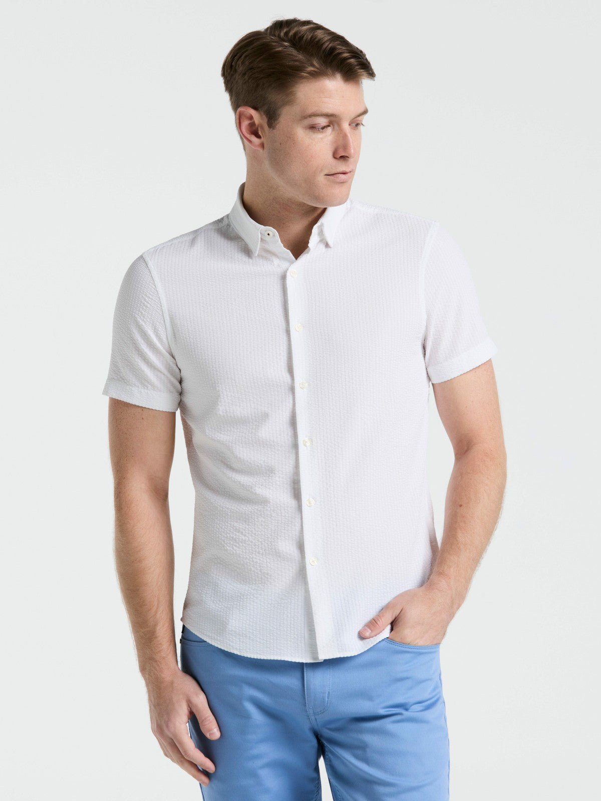 Stretch Seersucker Slim Fit Shirt -  Perry Ellis near me