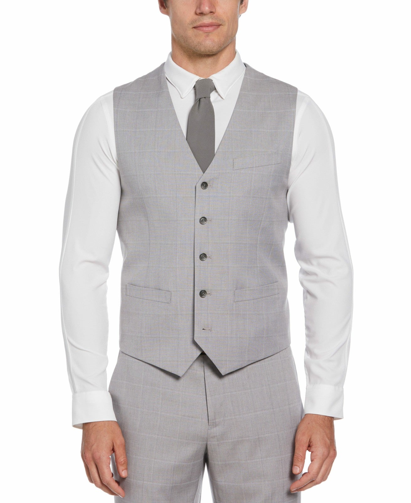 Felt Gray Window Pane Plaid Vest - Gray -  Perry Ellis sale