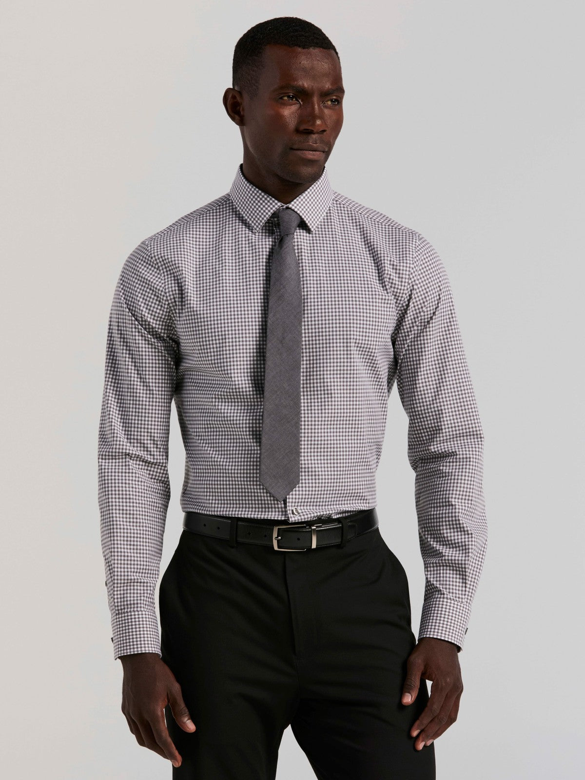 Slim Fit Gingham Cotton Dress Shirt -  Perry Ellis discount