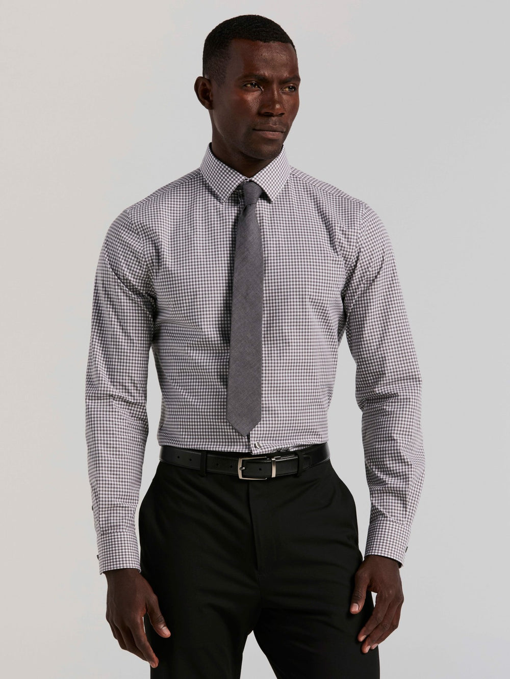 Slim Fit Gingham Cotton Dress Shirt -  Perry Ellis discount