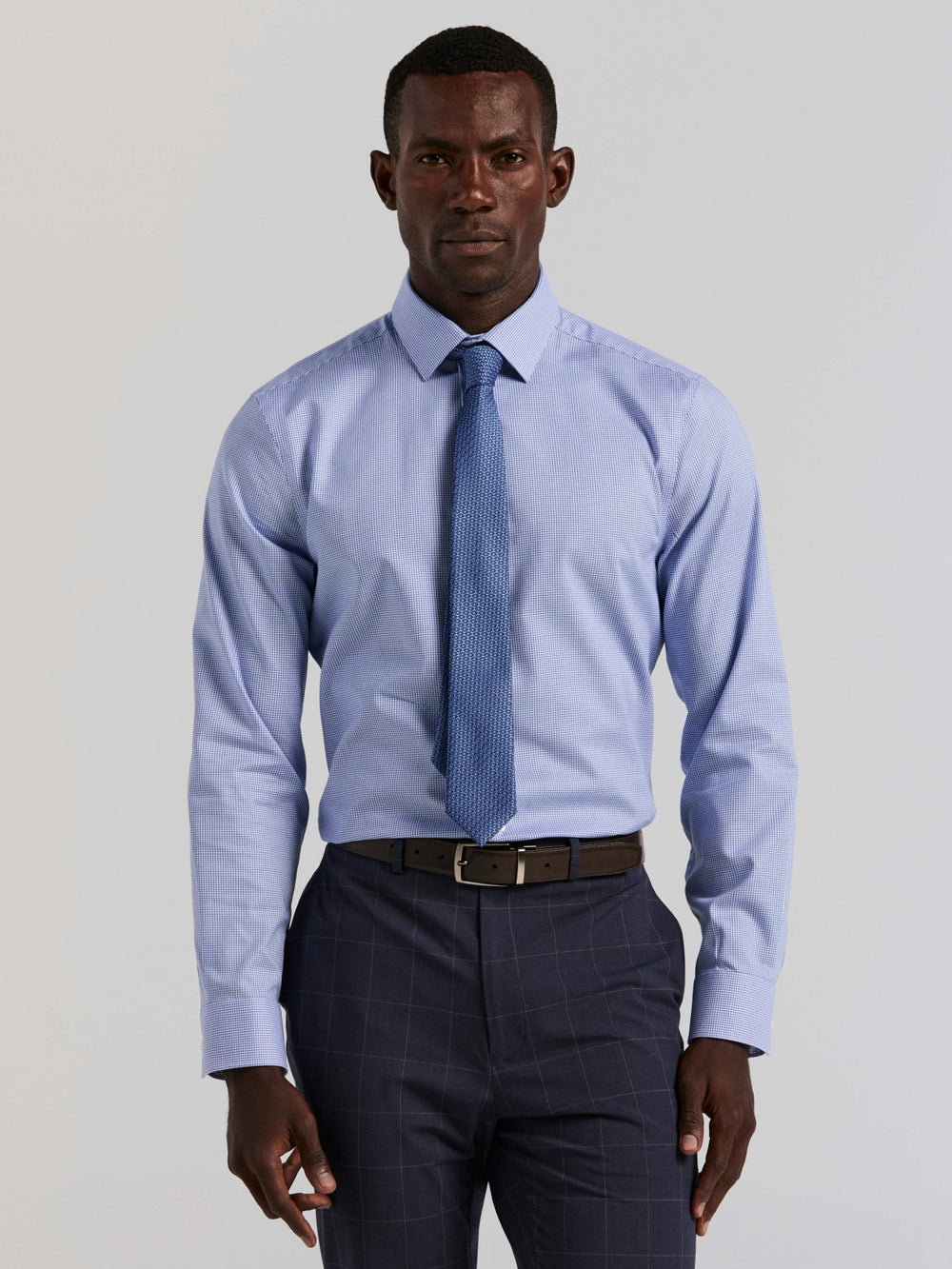 Houndstooth Dobby Cotton Stretch Dress Shirt -  Perry Ellis US