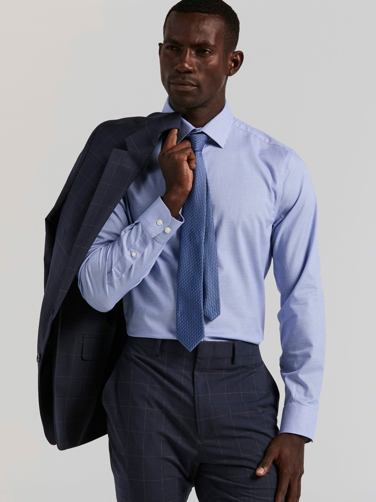 Houndstooth Dobby Cotton Stretch Dress Shirt -  Perry Ellis US
