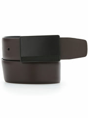 Reversible Leather Belt with Black Pattern Plaque -  Perry Ellis online