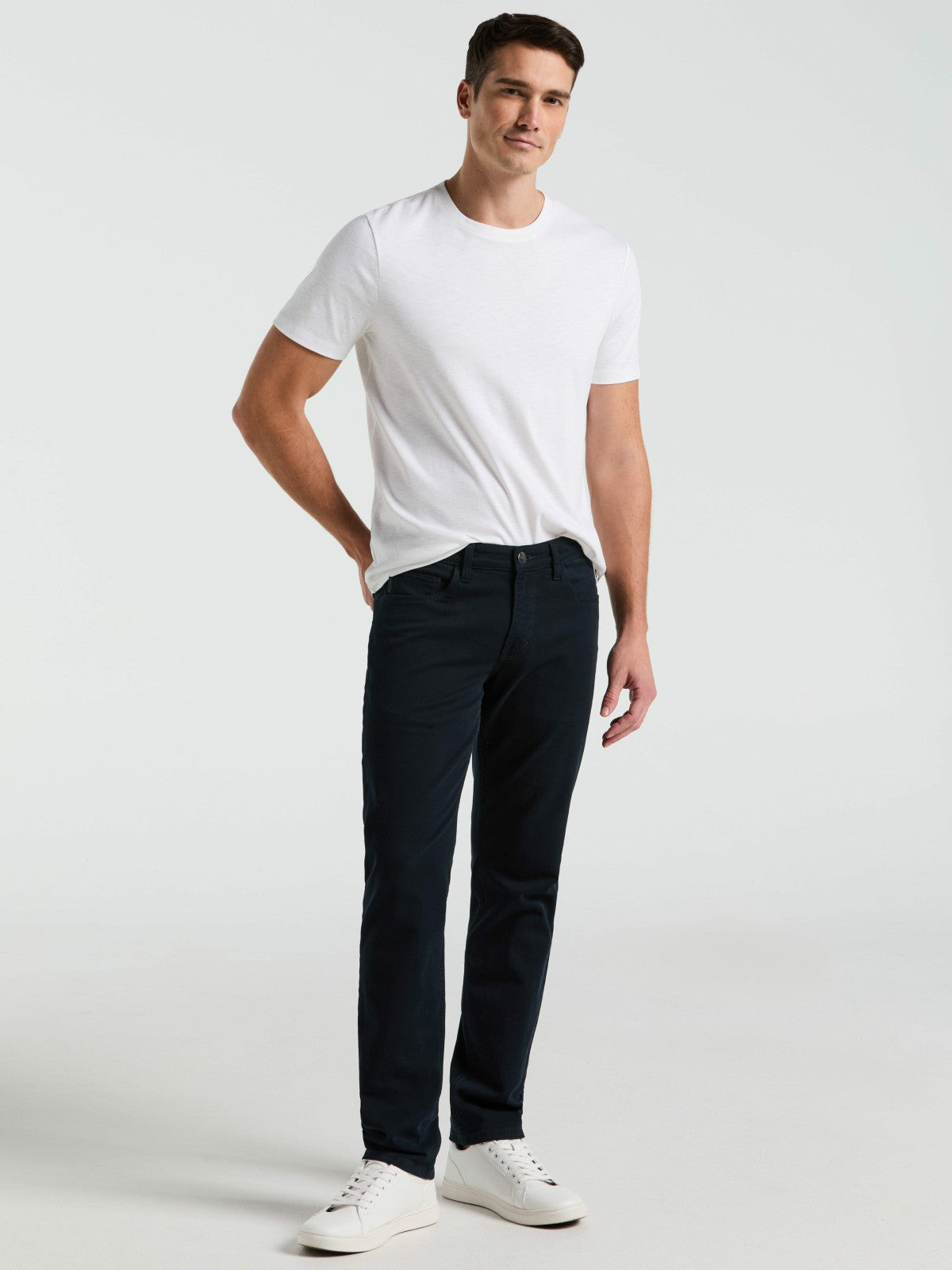 Slim Fit Dyed Solid Twill Five Pocket Pant -  Perry Ellis online