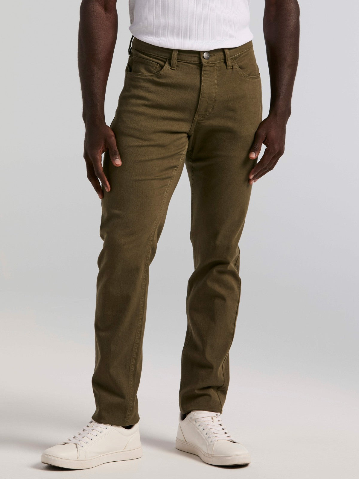 Slim Fit Dyed Solid Twill Five Pocket Pant -  Perry Ellis online