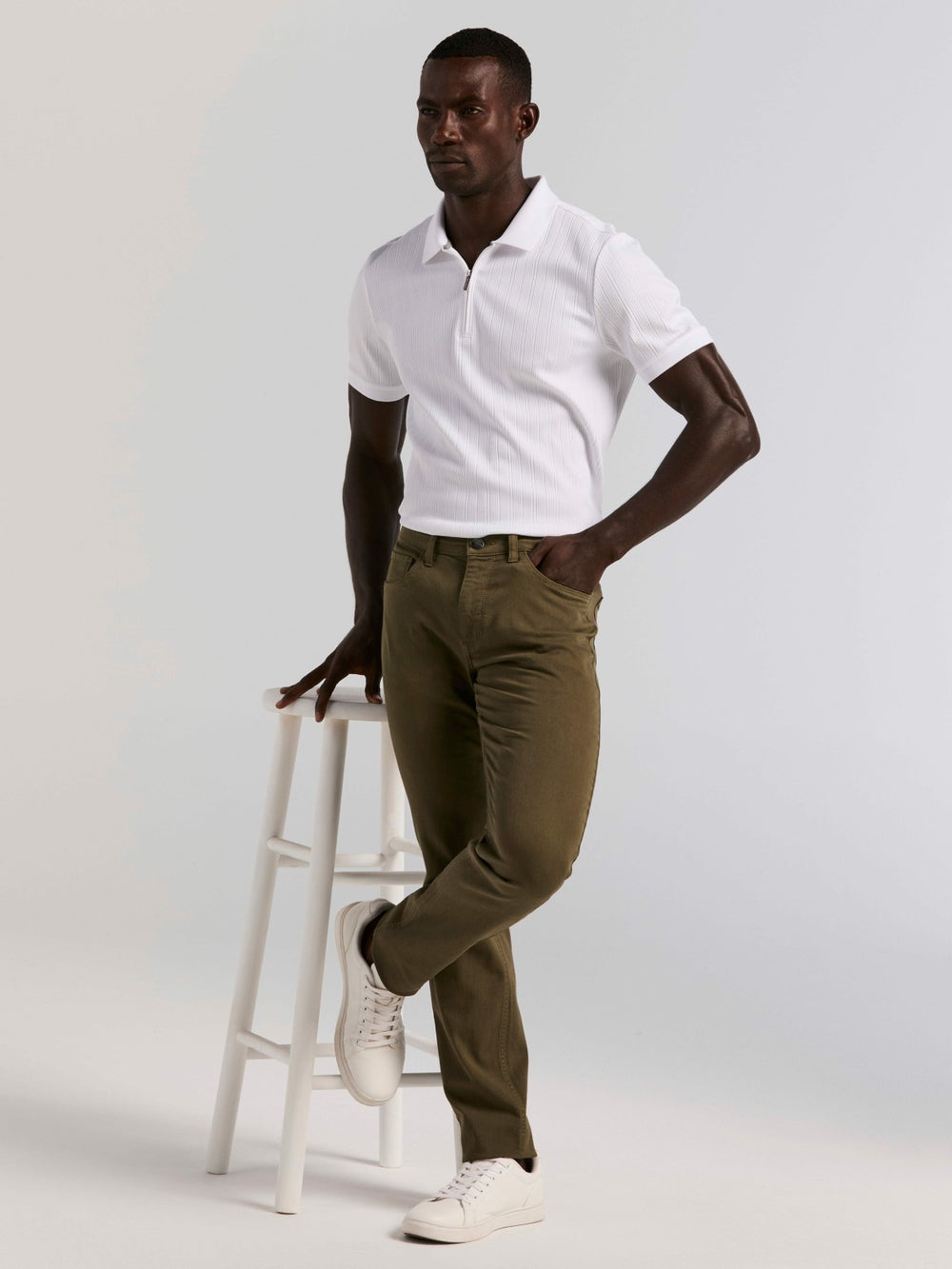 Slim Fit Dyed Solid Twill Five Pocket Pant -  Perry Ellis online