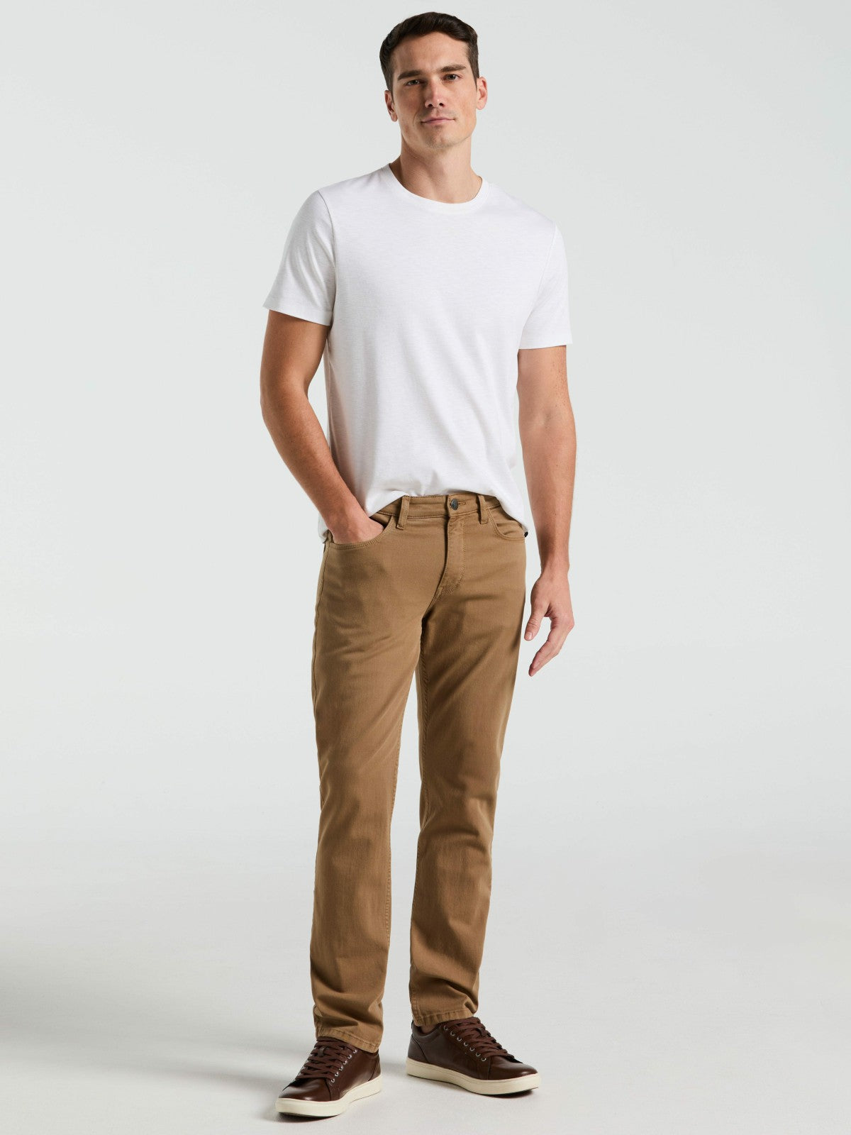 Slim Fit Dyed Solid Twill Five Pocket Pant -  Perry Ellis online