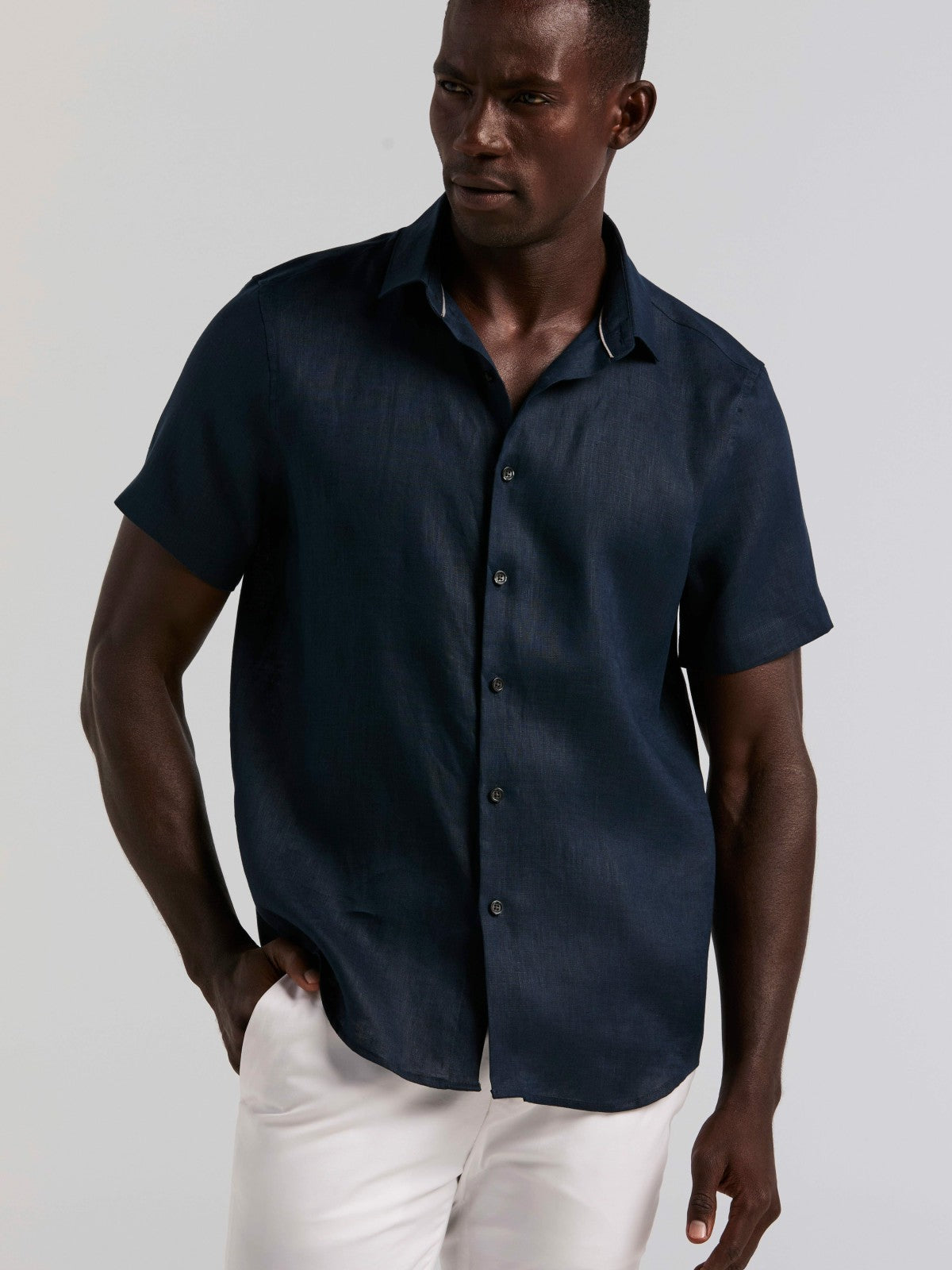 Solid Linen Shirt -  Perry Ellis discount