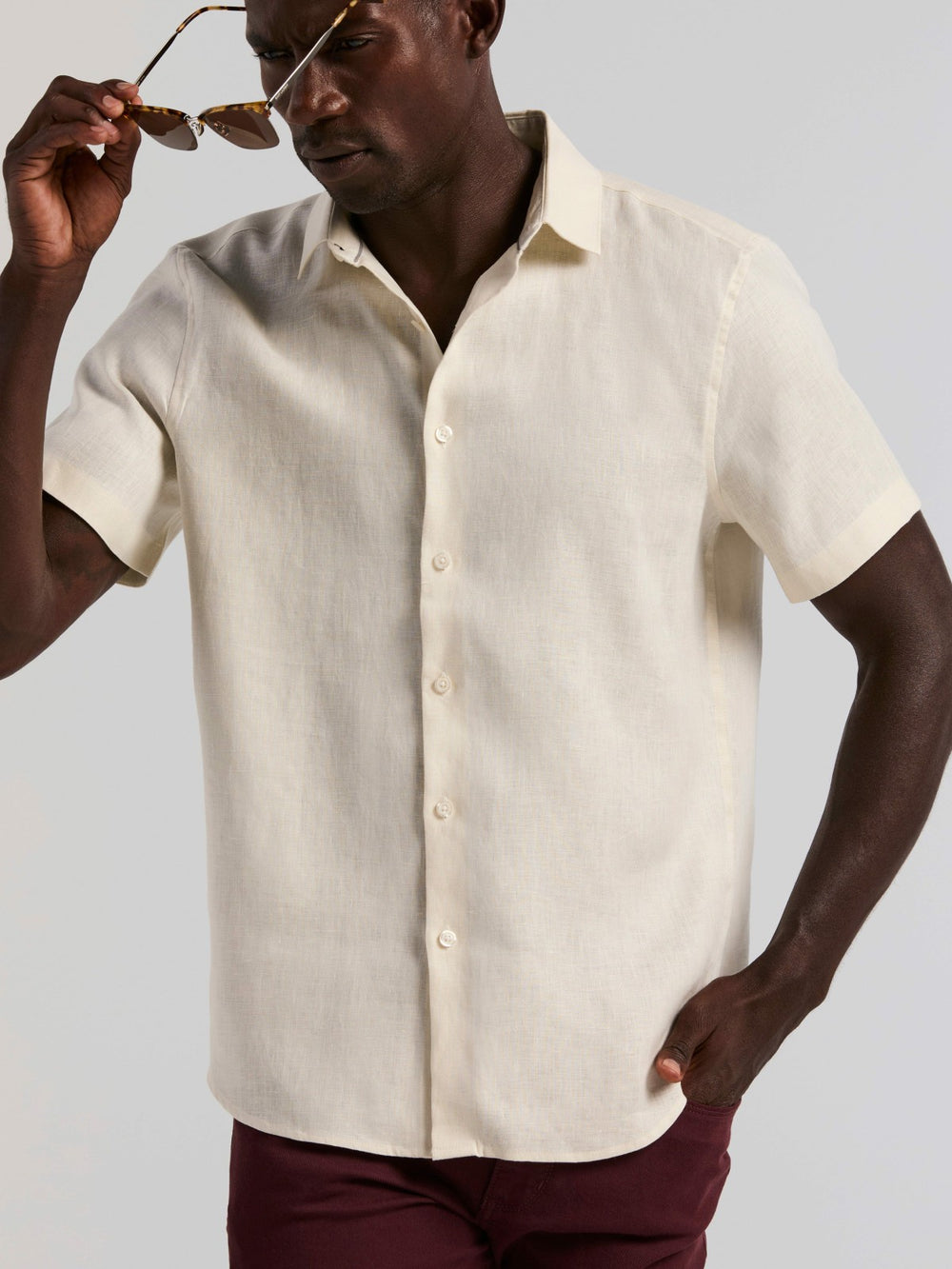 Solid Linen Shirt -  Perry Ellis discount