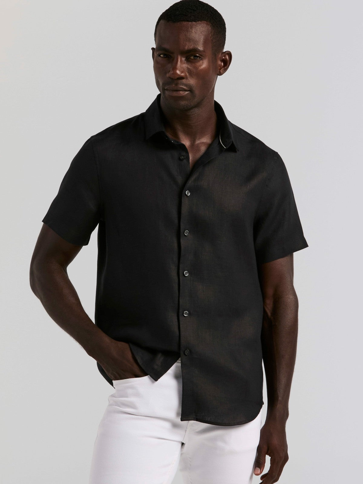 Solid Linen Shirt -  Perry Ellis discount