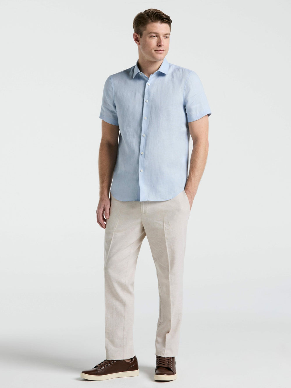 Solid Linen Shirt -  Perry Ellis discount