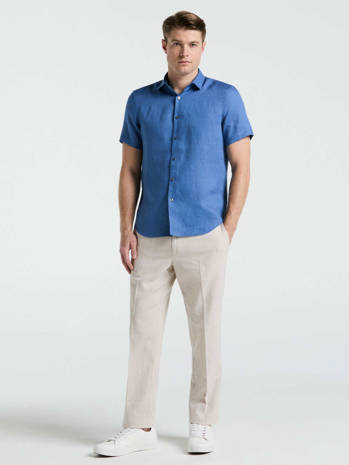 Solid Linen Shirt -  Perry Ellis discount