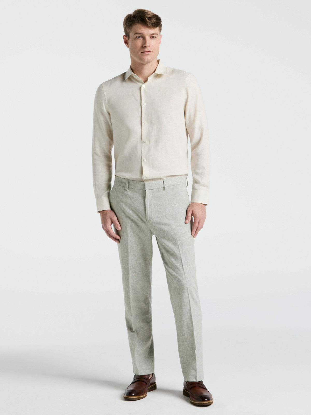 Solid Linen Shirt -  Perry Ellis US