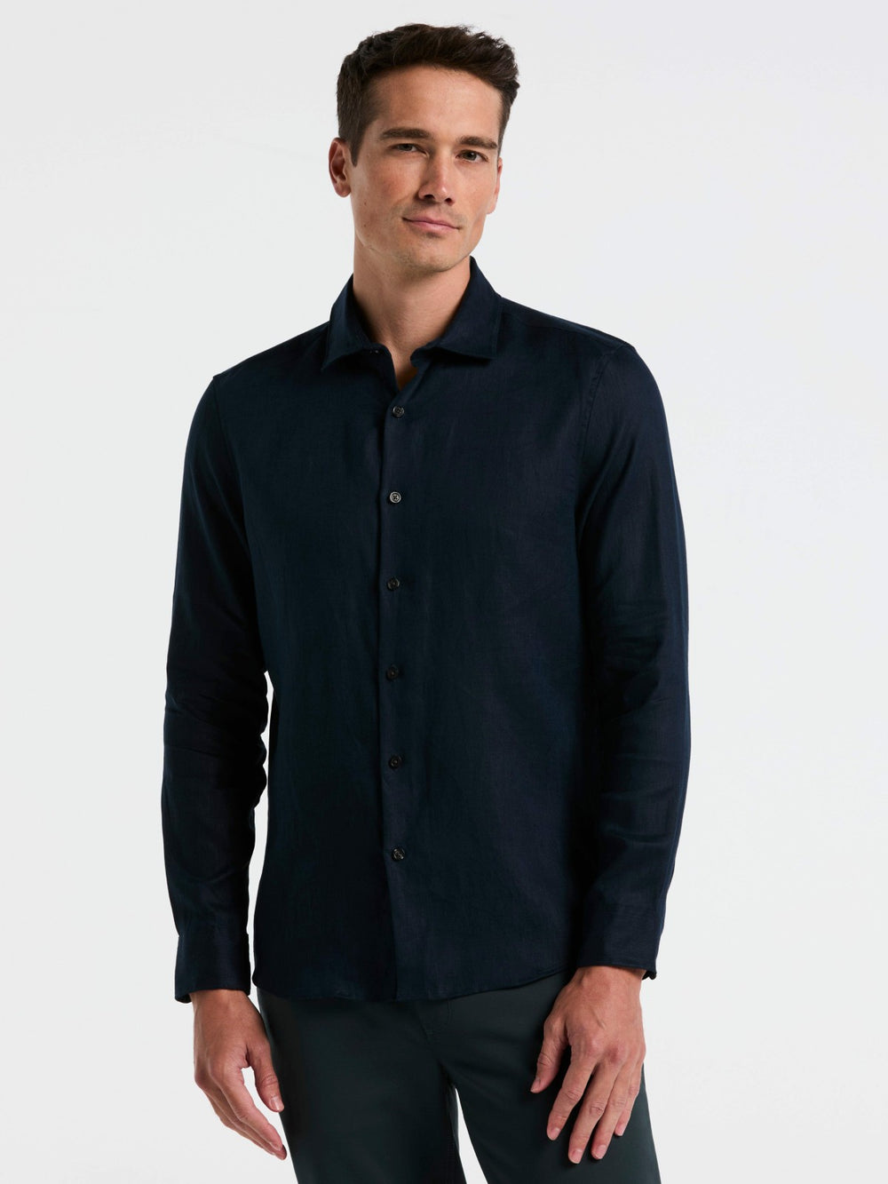 Solid Linen Shirt -  Perry Ellis US