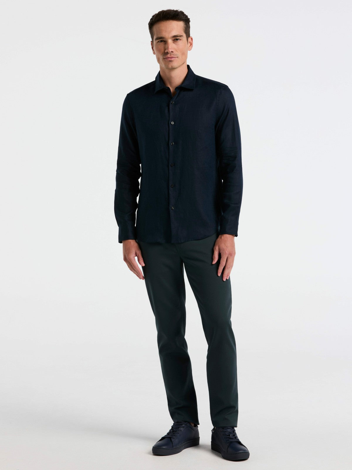 Solid Linen Shirt -  Perry Ellis US