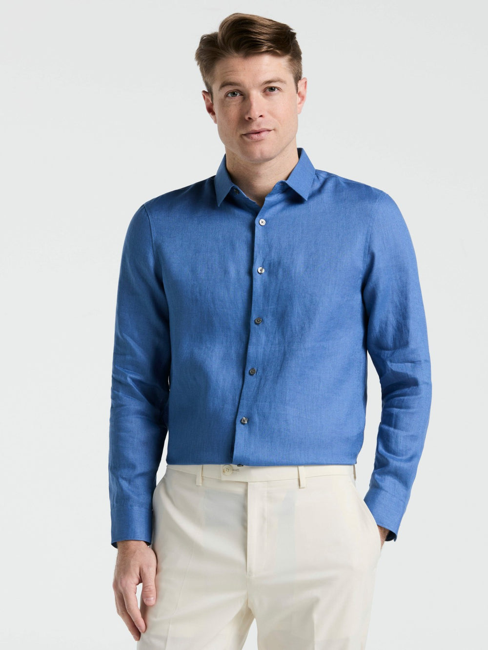 Solid Linen Shirt -  Perry Ellis US