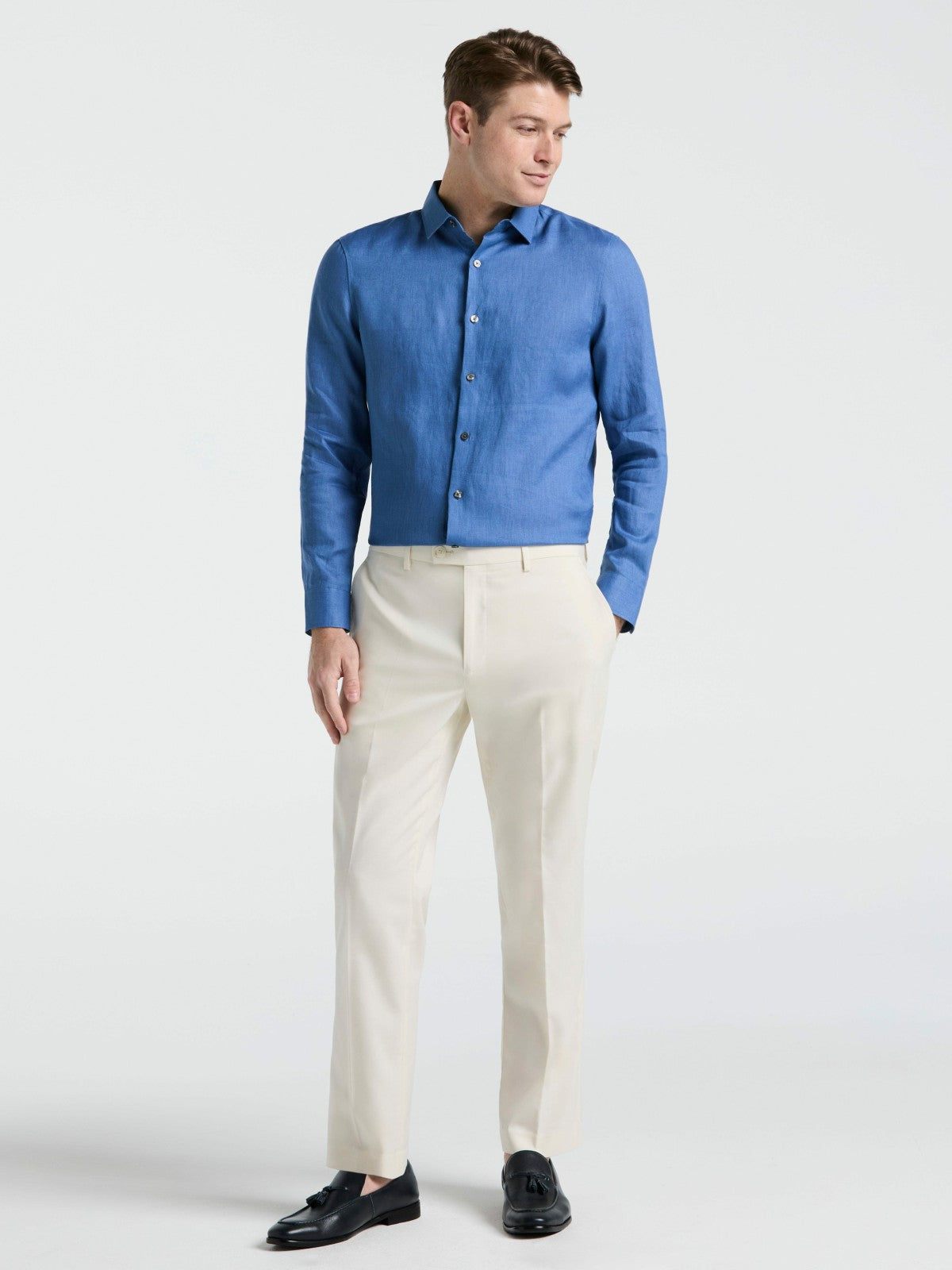 Solid Linen Shirt -  Perry Ellis US