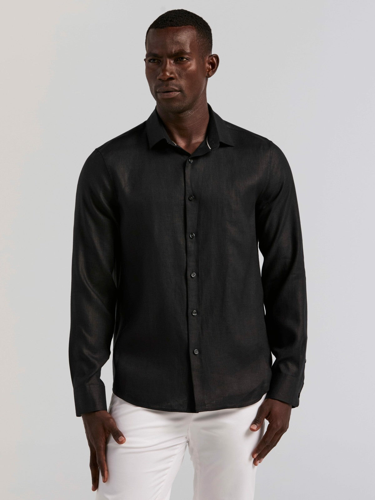 Solid Linen Shirt -  Perry Ellis US