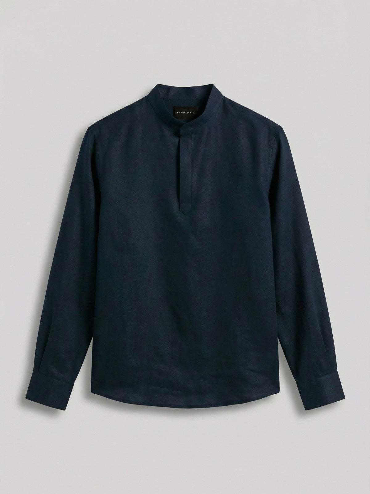 Solid Linen Popover Shirt -  Perry Ellis US