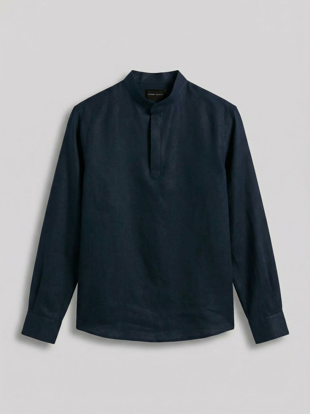 Solid Linen Popover Shirt -  Perry Ellis US