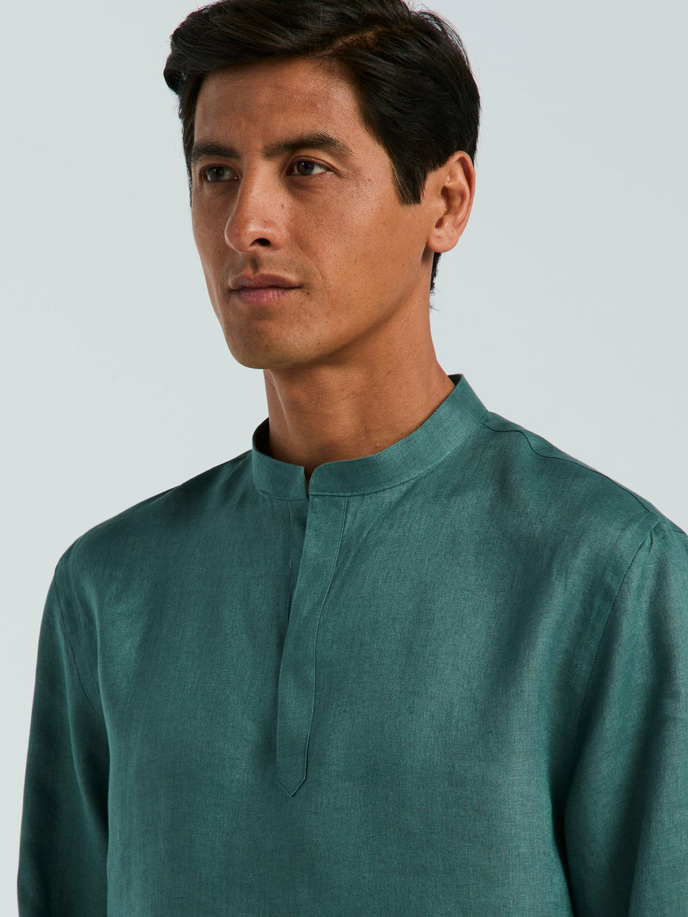 Solid Linen Popover Shirt -  Perry Ellis US