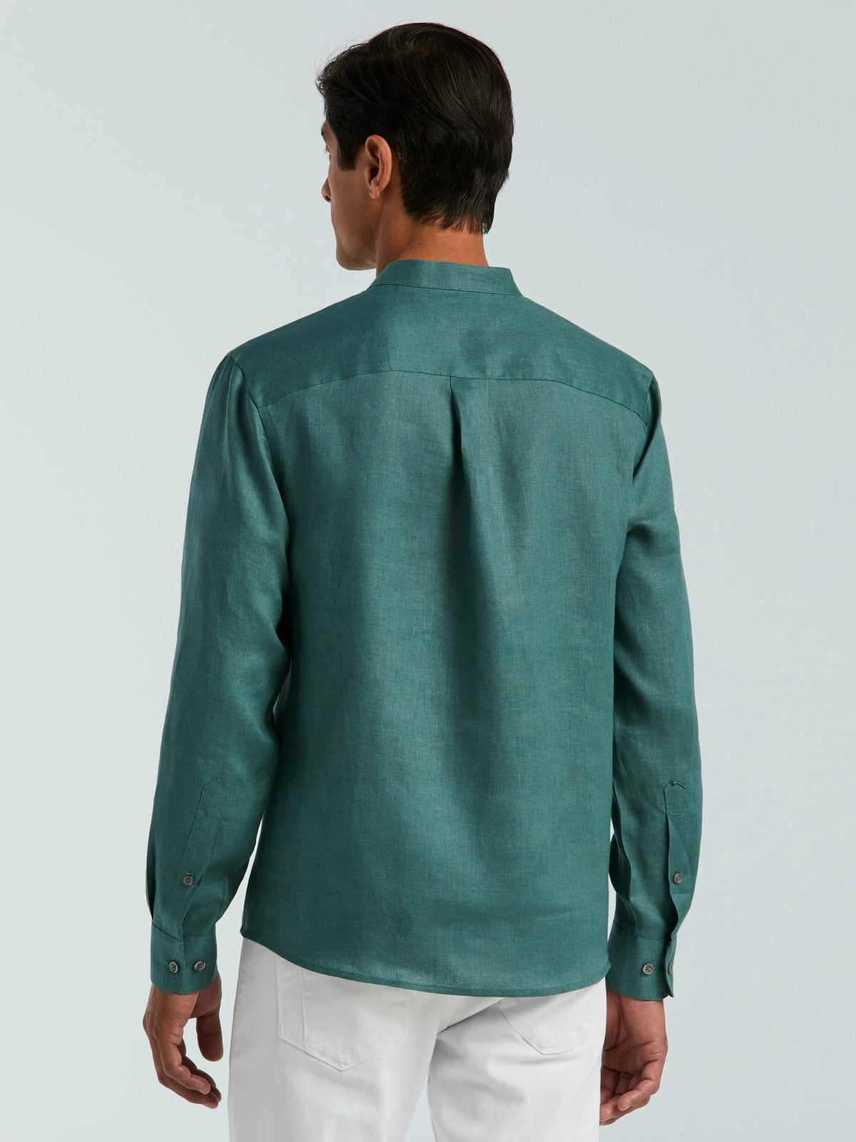 Solid Linen Popover Shirt -  Perry Ellis US