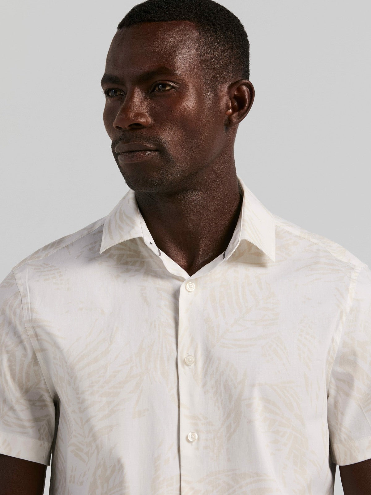 Textured Leaf Print Cotton Shirt -  Perry Ellis sale