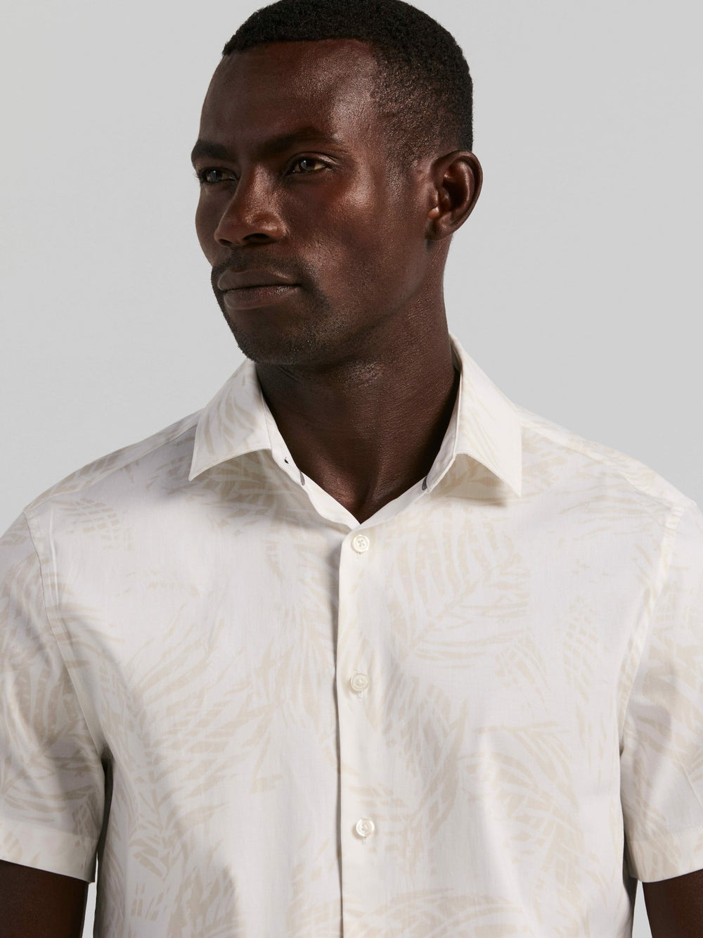 Textured Leaf Print Cotton Shirt -  Perry Ellis sale
