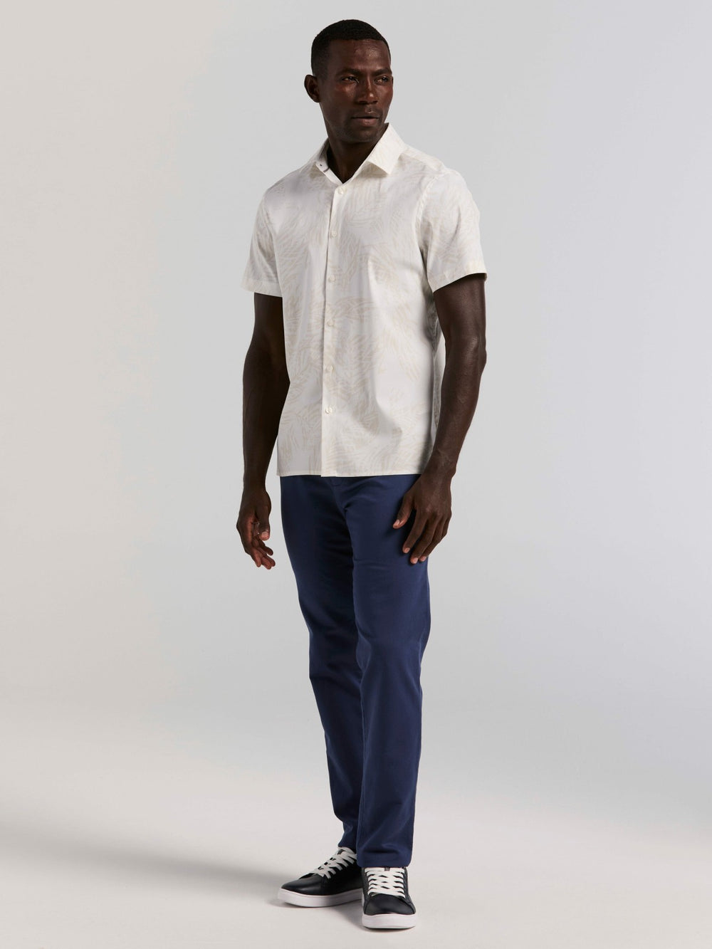 Textured Leaf Print Cotton Shirt -  Perry Ellis sale
