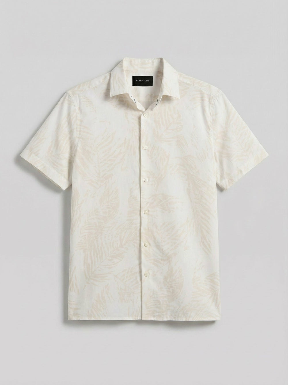 Textured Leaf Print Cotton Shirt -  Perry Ellis sale