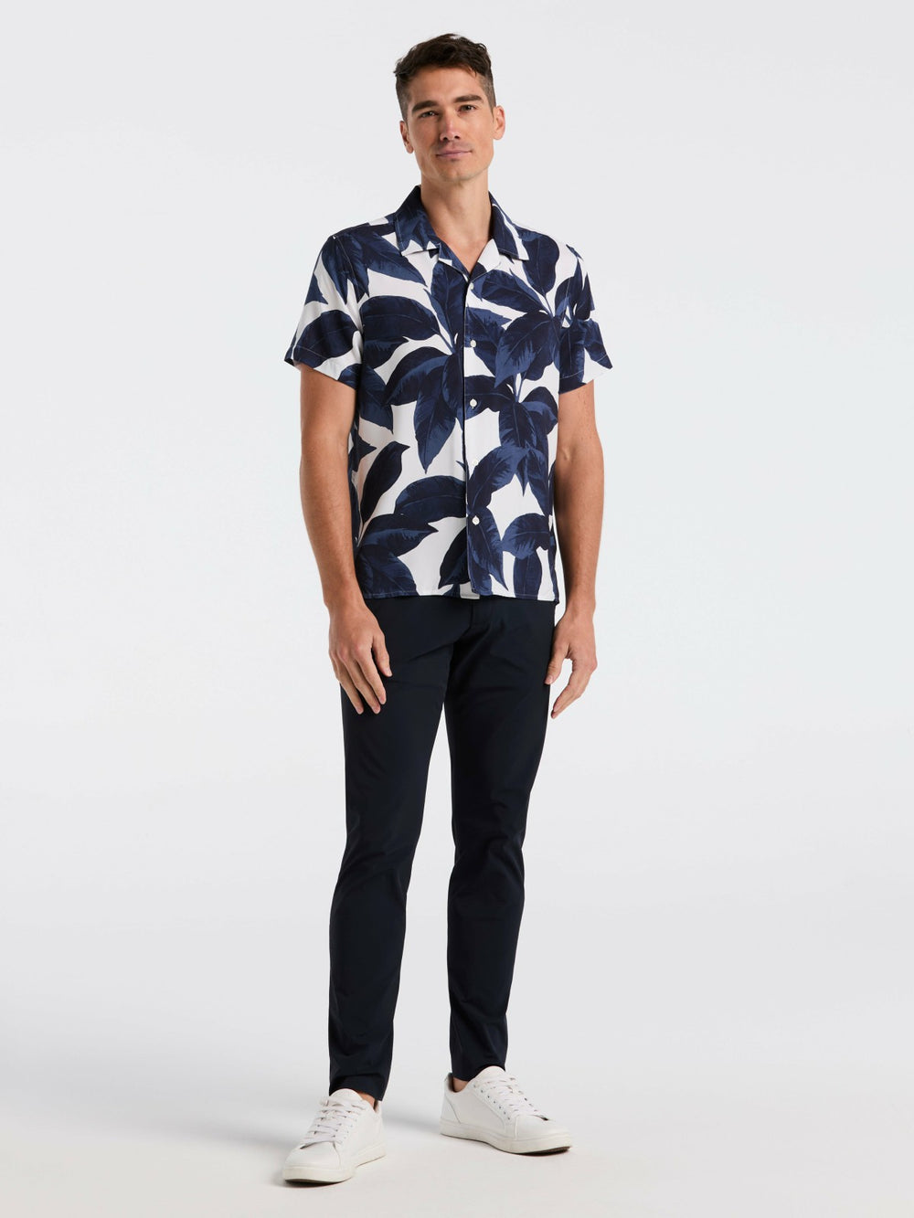 Tropical Plant Print Camp Collar Shirt -  Perry Ellis online